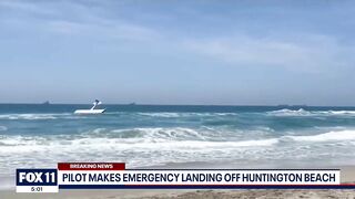 Video shows small plane crash into ocean in Huntington Beach