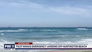 Video shows small plane crash into ocean in Huntington Beach