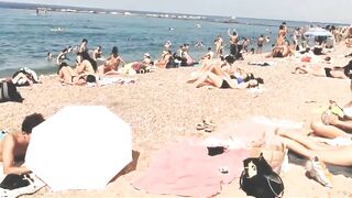 Barcelona Central Beach // Travel Barcelona Beach Walk Tour 4K