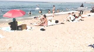 Barcelona Central Beach // Travel Barcelona Beach Walk Tour 4K