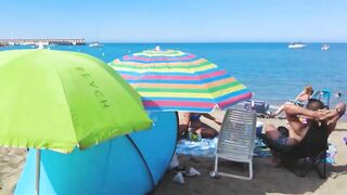 Barcelona Central Beach // Travel Barcelona Beach Walk Tour 4K