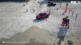 WILD Daytona Beach crash | See moment vehicle drives across beach and crashes into ocean