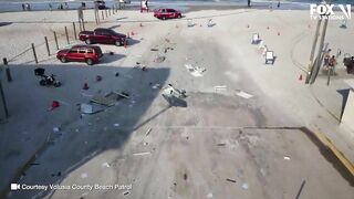 WILD Daytona Beach crash | See moment vehicle drives across beach and crashes into ocean