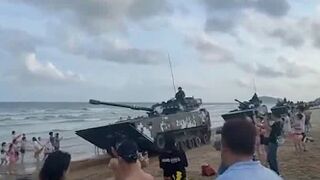 Amphibious tanks seen on Chinese beach facing Taiwan