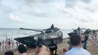 Amphibious tanks seen on Chinese beach facing Taiwan