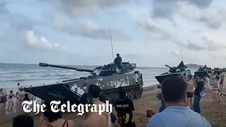 Chinese amphibious tanks seen on Xiamen beach as US House Speaker, Nancy Pelosi arrives in Taiwan