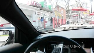 KRISTINA MODELS FASHION SAPPHIRE BLUE LEATHER THIGH BOOTS STYLE IN PUBLIC AS SHE BUYS ITALIAN ICE