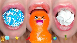 ASMR Eating Satisfying Emoji Food Challenge Trolli Gummy Planet Ice Jelly Mukbang 먹방