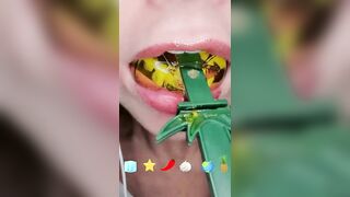 ASMR Eating Satisfying Emoji Food Challenge Trolli Gummy Planet Ice Jelly Mukbang 먹방