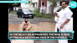 Kerala man bathes in pothole, performs yoga in front of MLA; Bengaluru-style protest In Malappuram