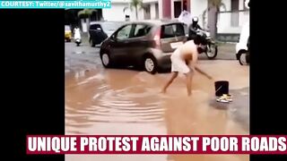 Kerala man bathes in pothole, performs yoga in front of MLA; Bengaluru-style protest In Malappuram