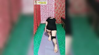 Yoga workout & stretching exercise at home with honey