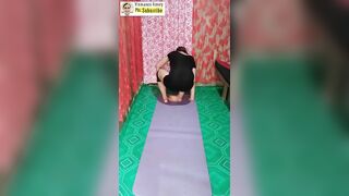 Yoga workout & stretching exercise at home with honey