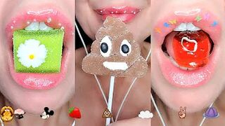 ASMR Eating Satisfying Emoji Food Challenge Jelly Wagashi Tanghulu Chocolate Mukbang 먹방