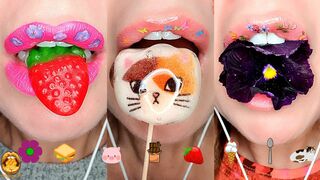 ASMR Eating Satisfying Emoji Food Challenge Edible Flower Kohakutou Tanghulu Jelly Mukbang 먹방