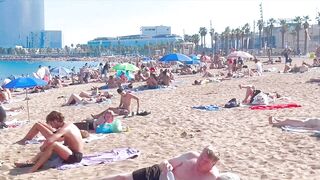 Beach Sant Sebastia, Barcelona beach walk/ walking Spain best beaches