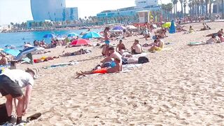 Beach Sant Sebastia, Barcelona beach walk/ walking Spain best beaches