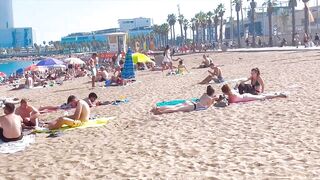 Beach Sant Sebastia, Barcelona beach walk/ walking Spain best beaches