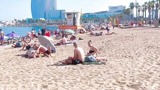 Beach Sant Sebastia, Barcelona beach walk/ walking Spain best beaches