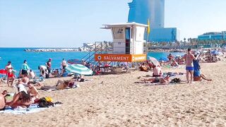 Beach Sant Sebastia, Barcelona beach walk/ walking Spain best beaches