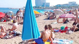 Beach Sant Sebastia, Barcelona beach walk/ walking Spain best beaches