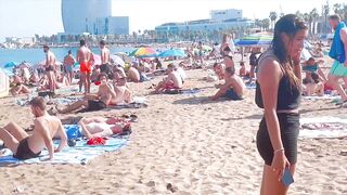 Beach Sant Sebastia, Barcelona beach walk/ walking Spain best beaches