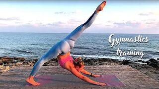 fast stretching of the twine. gymnastic splits workout. yoga leg stretch. contortion flexibility