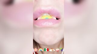 ASMR Eating Satisfying Emoji Food Challenge Peach Marshmallow Spoolie Puddings Mukbang 먹방