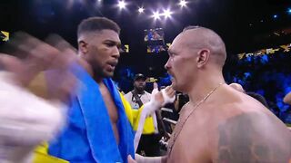 Anthony Joshua confronts Oleksandr Usyk after defeat & throws belts out of the ring