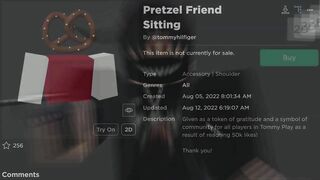 FREE ACCESSORY! HOW TO GET Pretzel Friend Sitting! (ROBLOX Tommy Play Event)