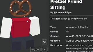 FREE ACCESSORY! HOW TO GET Pretzel Friend Sitting! (ROBLOX Tommy Play Event)