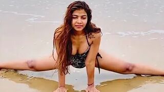 Indian girl yoga stretching practice on beach tutorial | yoga girl | Indian Yoga Studio