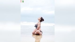 Indian girl yoga stretching practice on beach tutorial | yoga girl | Indian Yoga Studio