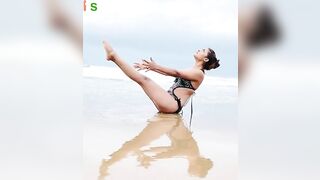 Indian girl yoga stretching practice on beach tutorial | yoga girl | Indian Yoga Studio