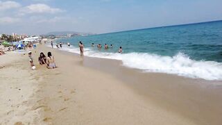 Barcelona Beach Walk - Badalona Spain - August 2022 - 4K Ultra HD