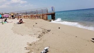 Barcelona Beach Walk - Badalona Spain - August 2022 - 4K Ultra HD