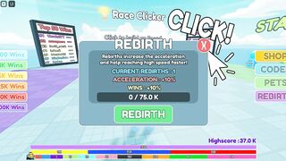 I Got 1 Rebirth on The Race Clicker simulator(Roblox!!)