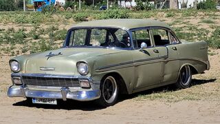 Great 1956 Chevy Bel Air from Slovenia on Roll N Flat Beach Race 2022 Caorle Venice Italy