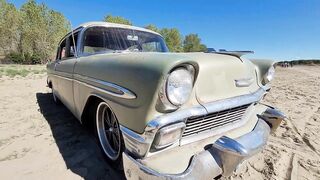 Great 1956 Chevy Bel Air from Slovenia on Roll N Flat Beach Race 2022 Caorle Venice Italy