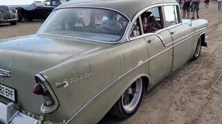 Great 1956 Chevy Bel Air from Slovenia on Roll N Flat Beach Race 2022 Caorle Venice Italy