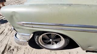 Great 1956 Chevy Bel Air from Slovenia on Roll N Flat Beach Race 2022 Caorle Venice Italy