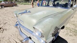 Great 1956 Chevy Bel Air from Slovenia on Roll N Flat Beach Race 2022 Caorle Venice Italy