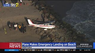 Small plane makes emergency landing on beach in Ventura