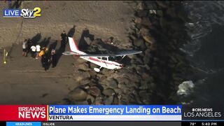 Small plane makes emergency landing on beach in Ventura