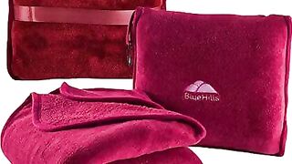 BlueHills Soft Travel Blankets Best Airplane pillow blankets with Soft Case Luggage Belt , Carabiner