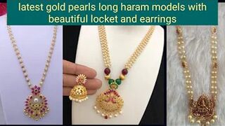 latest gold pearls long haram models with beautiful locket and earrings// with weight and price ????