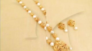 latest gold pearls long haram models with beautiful locket and earrings// with weight and price ????