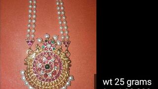 latest gold pearls long haram models with beautiful locket and earrings// with weight and price ????