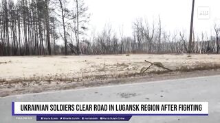 Ukrainian soldiers clear road in Lugansk region after fighting