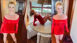 Britney Spears Models a Glittery Red Mini Dress